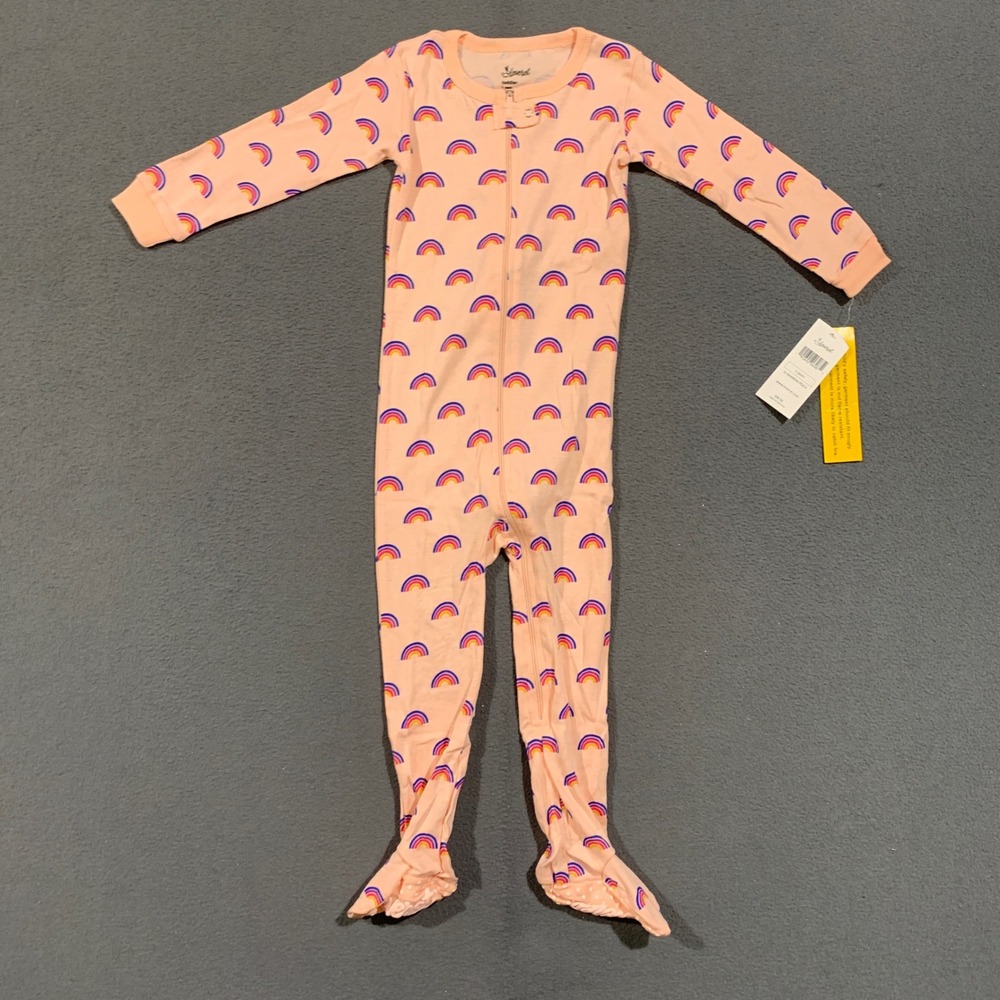 Leveret Footed Pajamas Toddler 2 Years Rainbow Peach Cotton Snug Fit Sleepwear